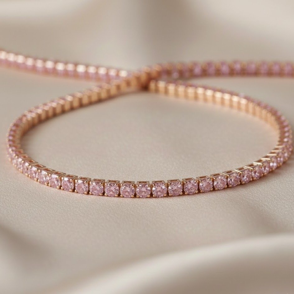 Colar Riviera Zircônias Rosa