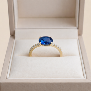 Anel Solitário Oval Azul