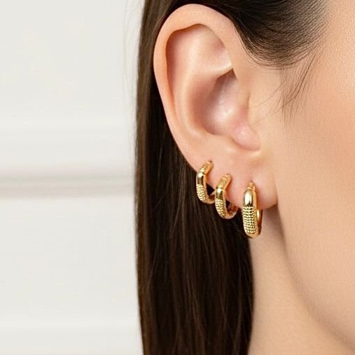 Trio De Argolas Triangulares Texturizadas