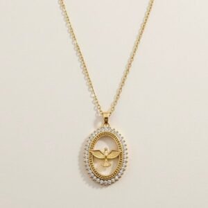 Pingente Medalha Espírito Santo Cravejada