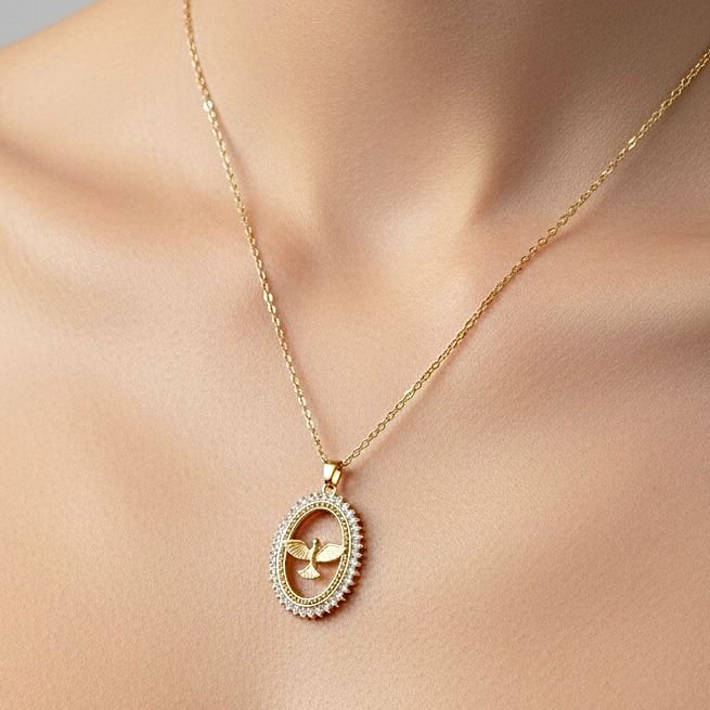 Pingente Medalha Espírito Santo Cravejada - Imagem 2