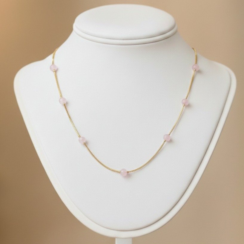 Colar Esferas Rosa Bebê