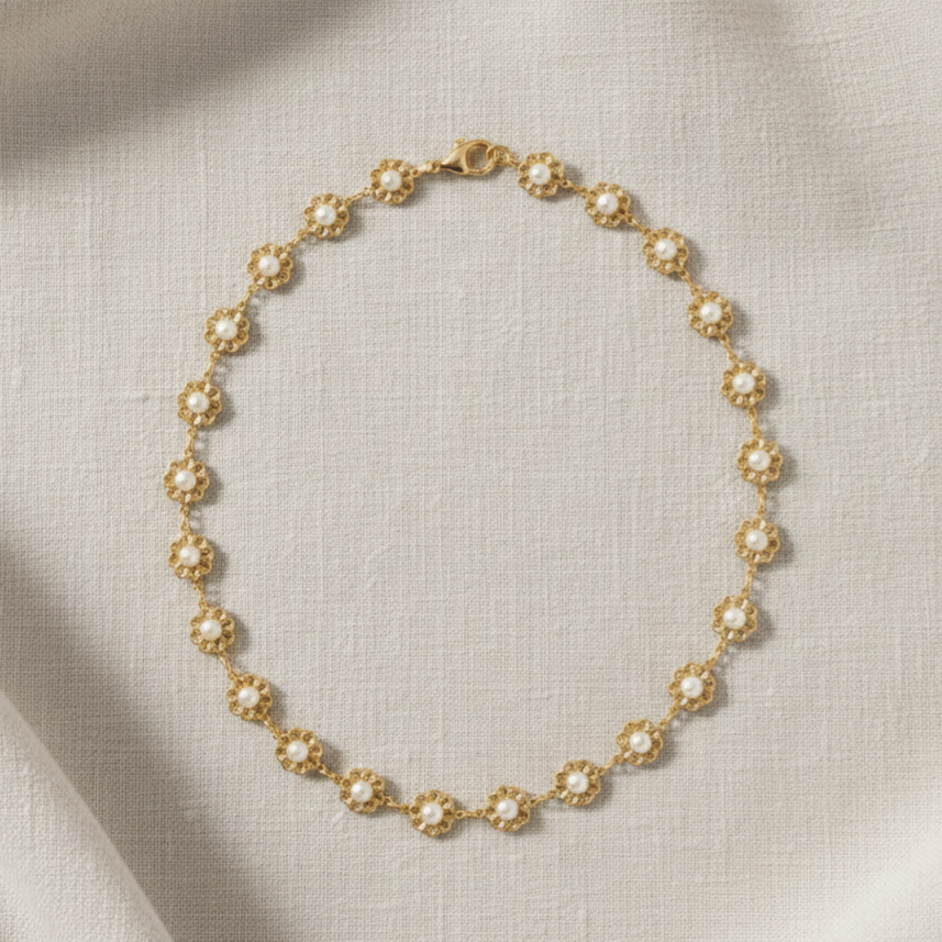 Colar De Pérolas E Florais - Imagem 2