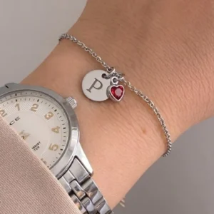 Pulseira Medalha Personalizada com Inicial - Banhada em Prata