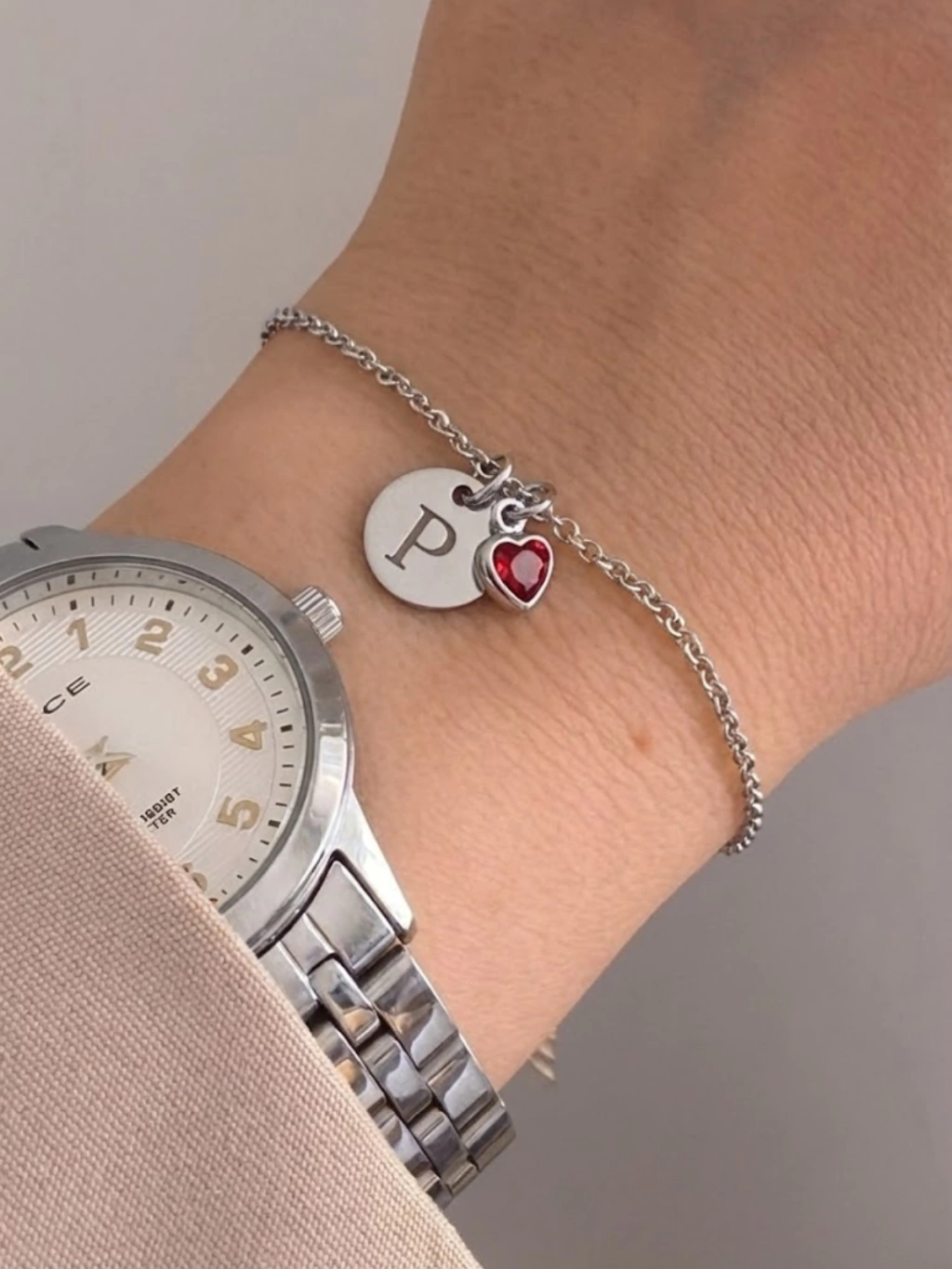 Pulseira Medalha Personalizada com Inicial - Banhada em Prata