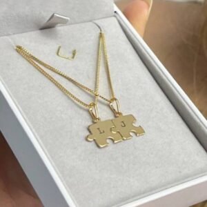 Colar Quebra-Cabeça Personalizado com Inicial - Banhado em Ouro 18k
