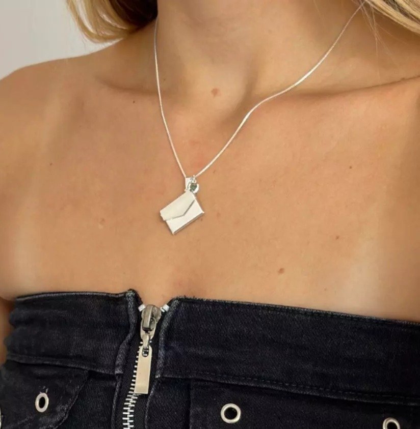 Colar Cartinha Envelope Personalizado - Banhado Prata