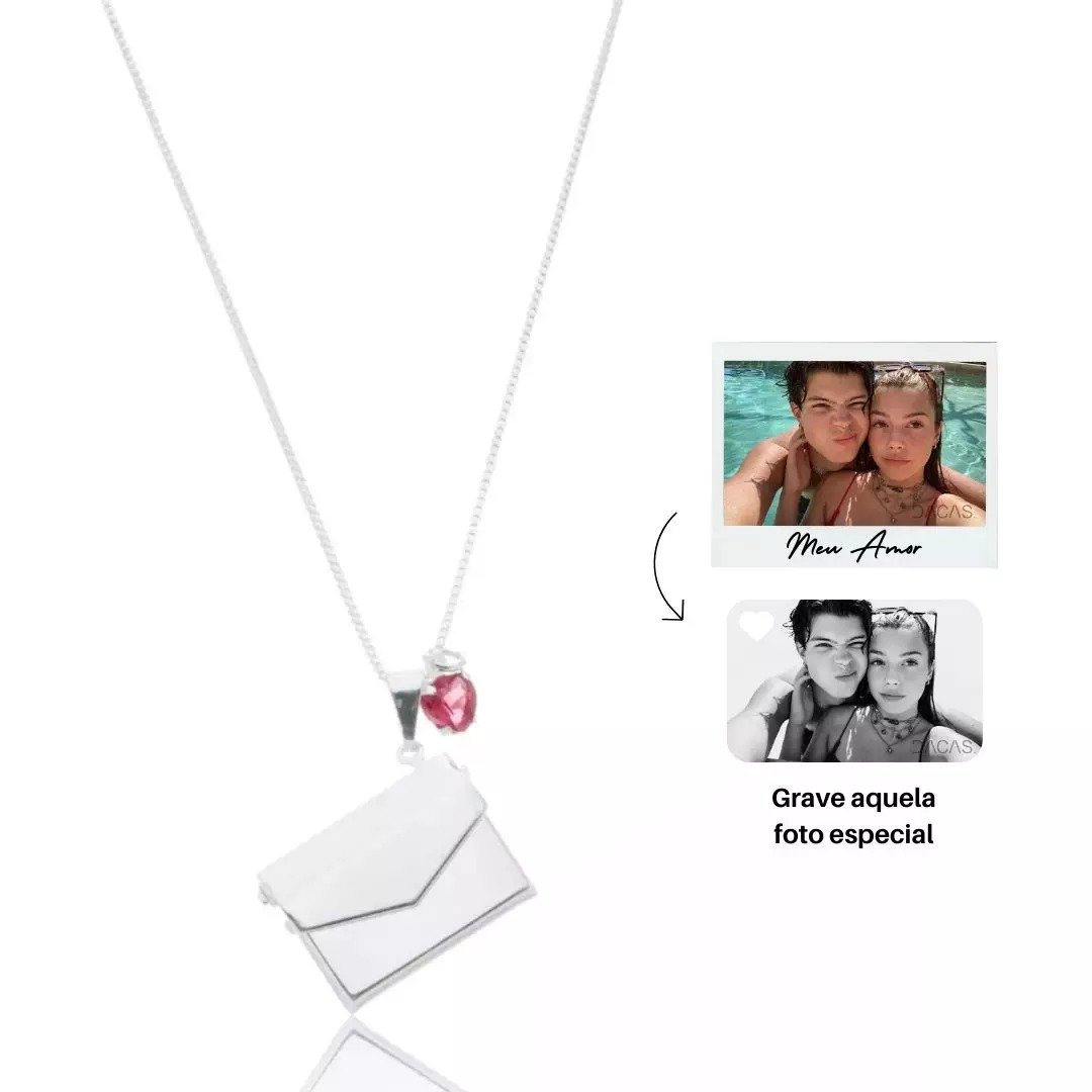 Colar Cartinha Envelope Personalizado - Banhado Prata - Imagem 2