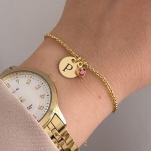 Pulseira Medalha Personalizada com Inicial - Banhada em Ouro 18k